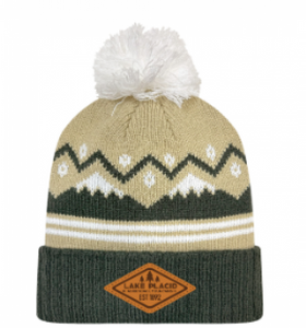 POM BEANIE-NORDIC MTNS-LP 3 PINE DIAMOND-WHEAT/GREEN