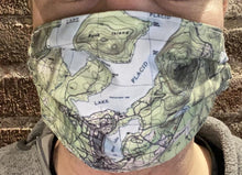 Load image into Gallery viewer, 3 LAYER COTTON &amp; POLY FACE MASK- LAKE PLACID TOPO MAP
