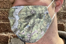 Load image into Gallery viewer, 3 LAYER COTTON &amp; POLY FACE MASK- LAKE PLACID TOPO MAP
